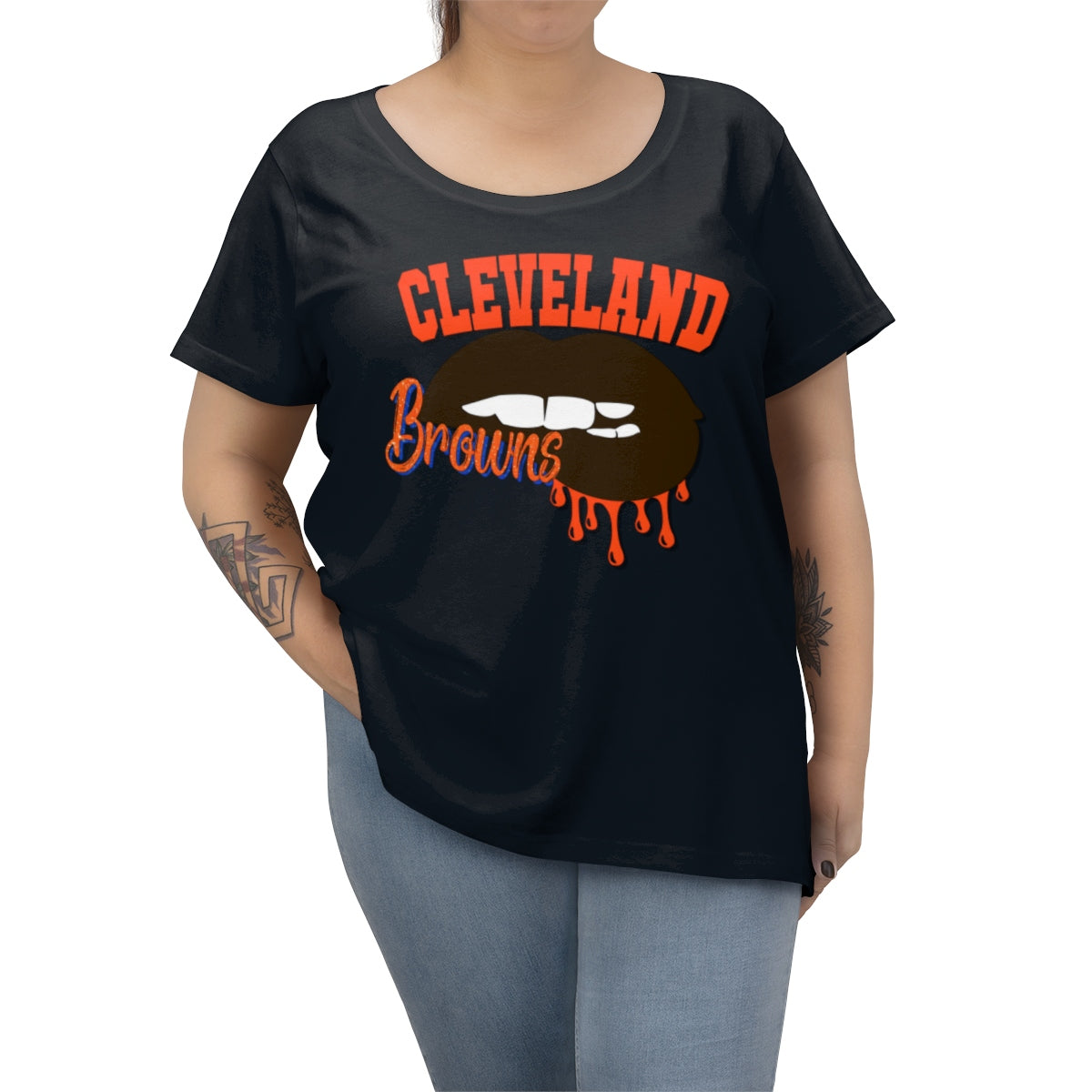 Cleveland Browns inspired Football Dripping Lips Women's Curvy Tee
