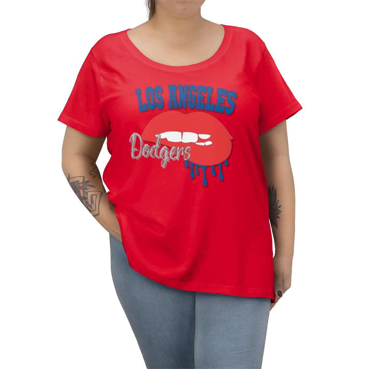 Dodgers inspired Baseball Dripping Lips Women's Curvy Tee