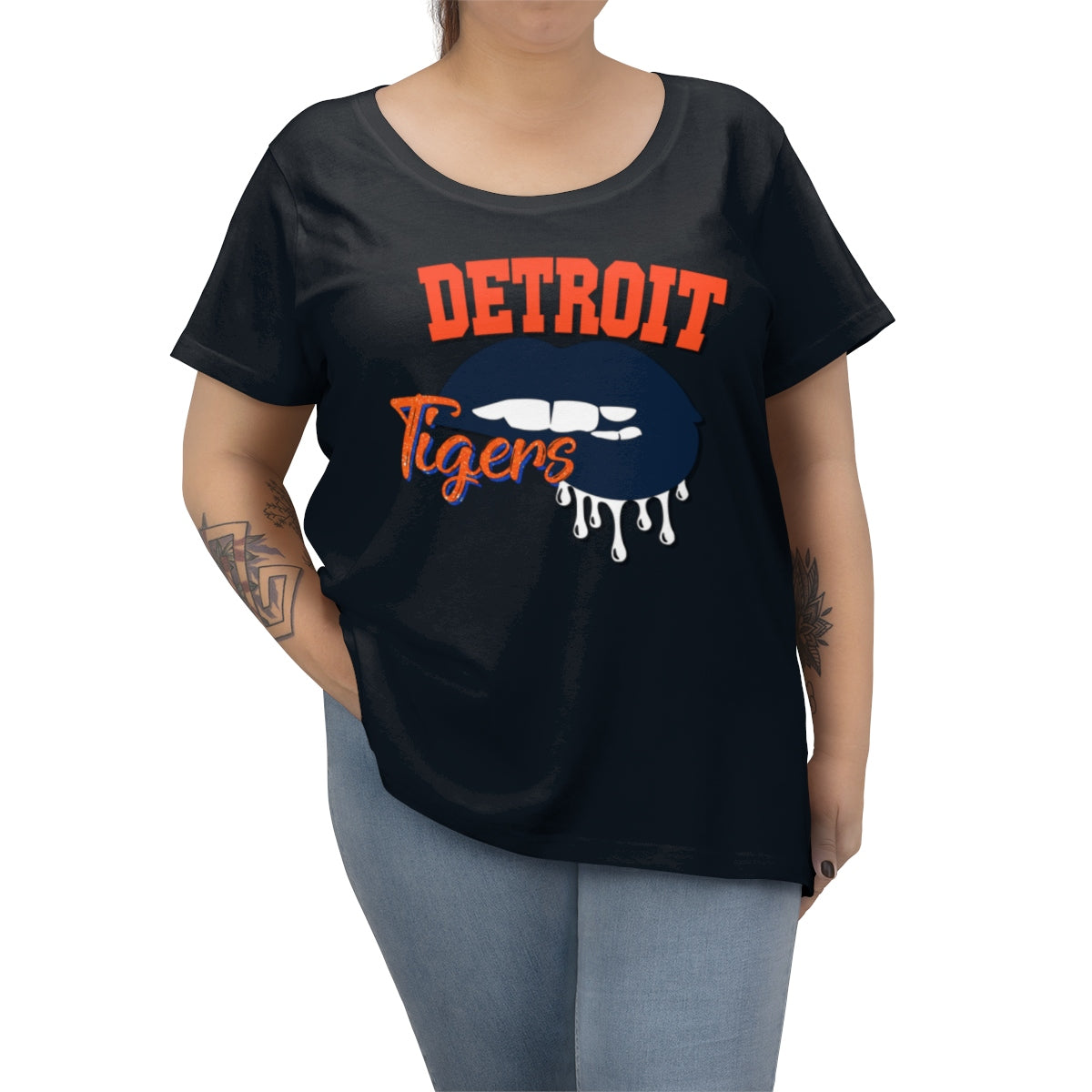 Detroit Tigers inspired Baseball Dripping Lips Women's Curvy Tee