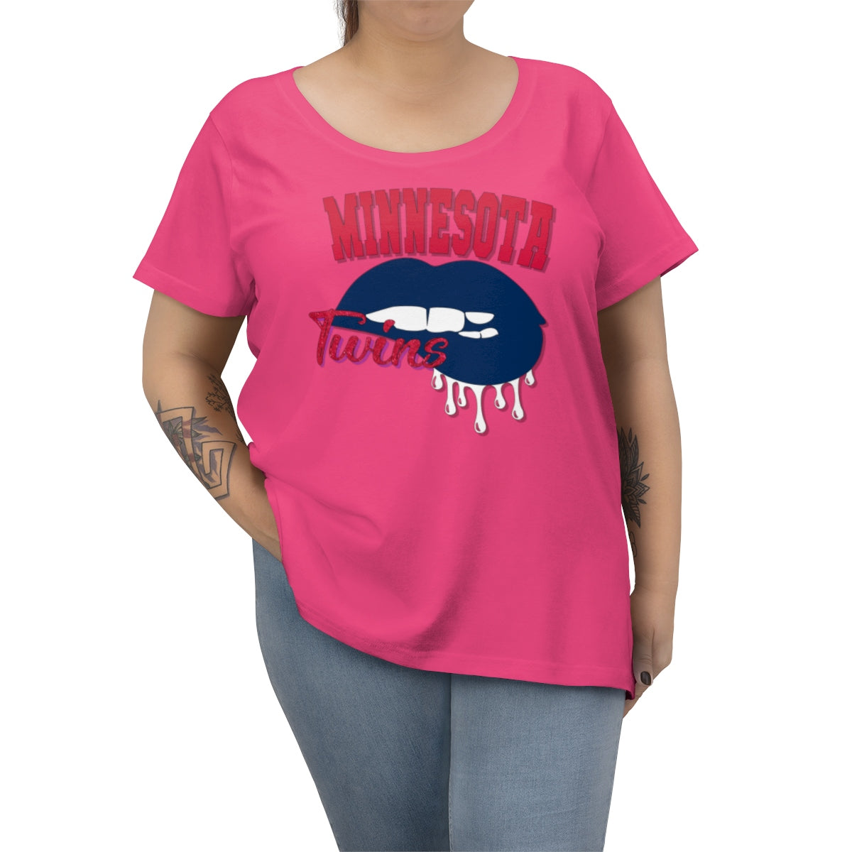 MN Twins Baseball Dripping Lips Curvy Tee