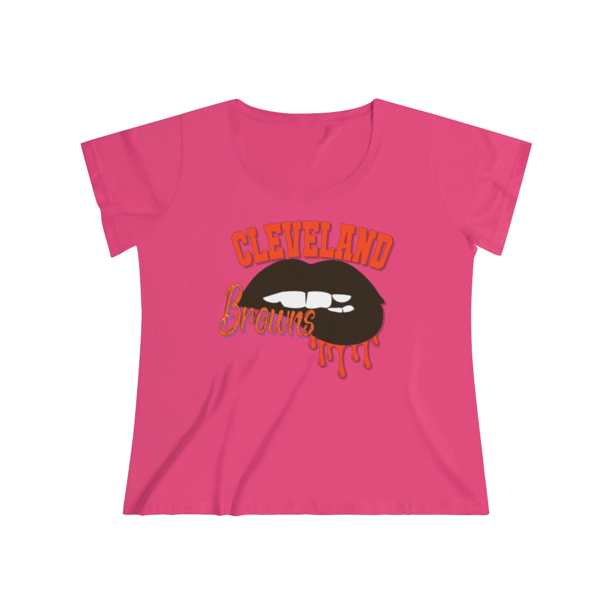 Cleveland Browns inspired Football Dripping Lips Women's Curvy Tee