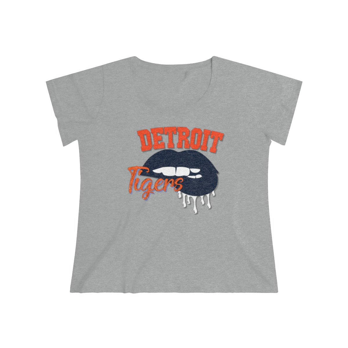 Detroit Tigers inspired Baseball Dripping Lips Women's Curvy Tee