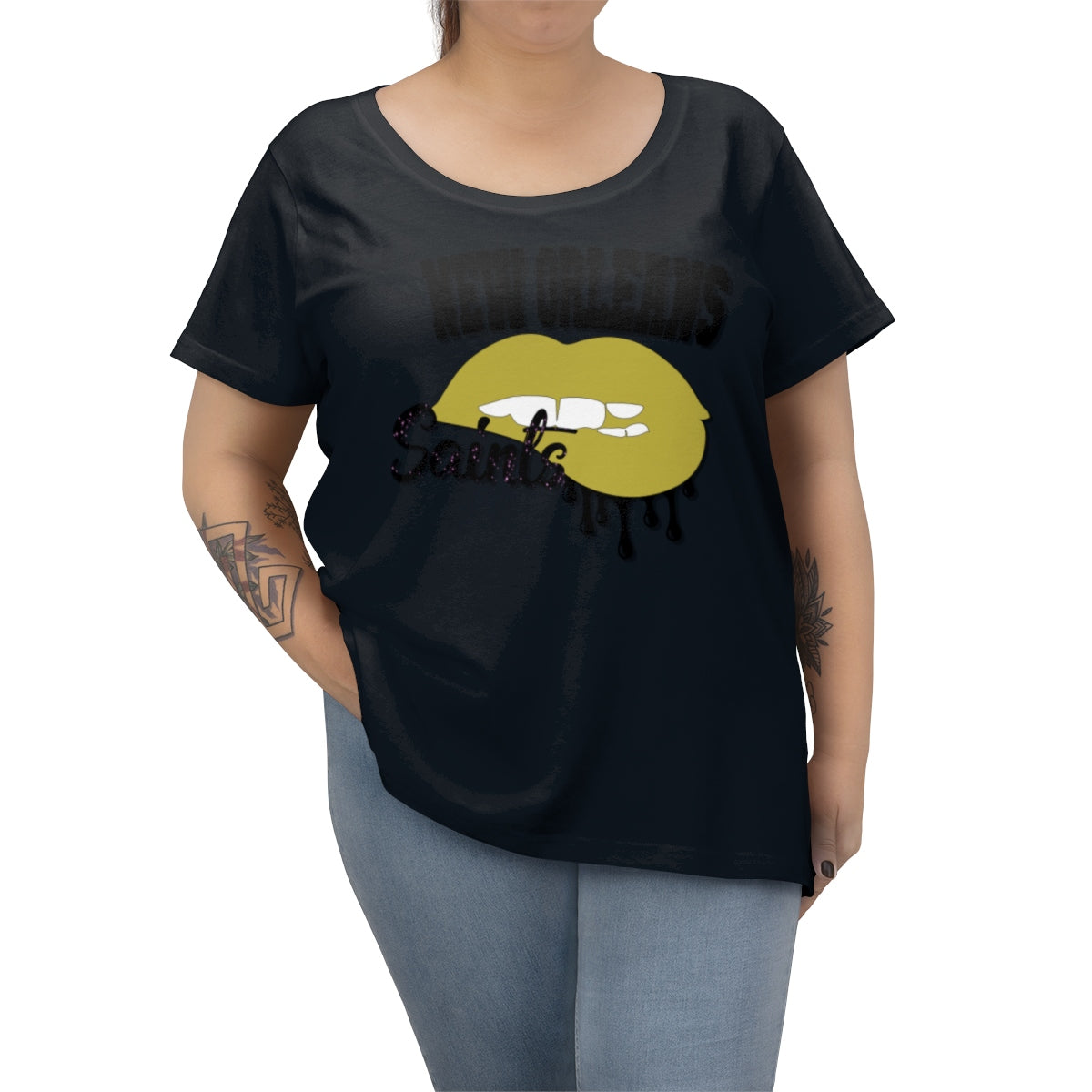 New Orleans Saints inspired Football Dripping Lips Women's Curvy Tee