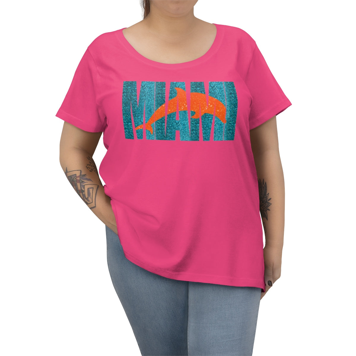 Miami Dolphins Ombre Glitter Text Tee
