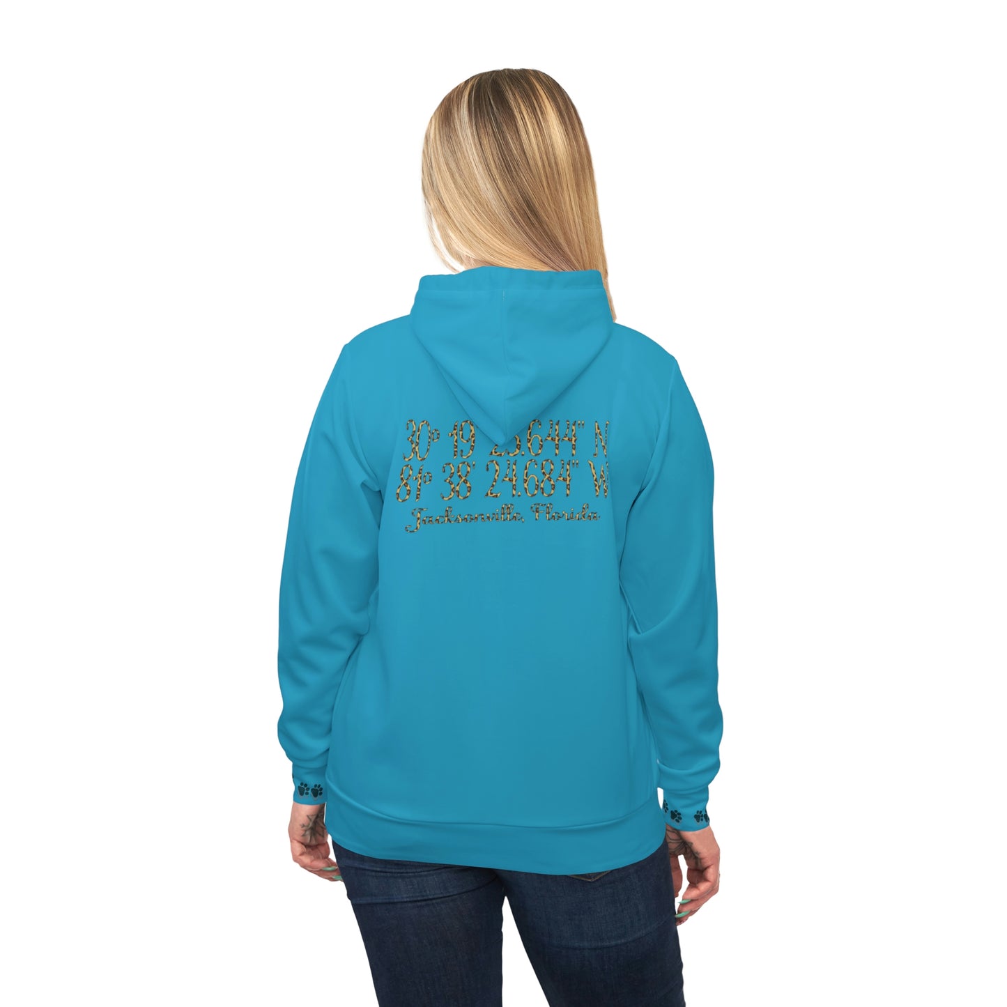 #DTWD Geo-Tag Hooded Sweatshirt Jaguars Teal and leopard print