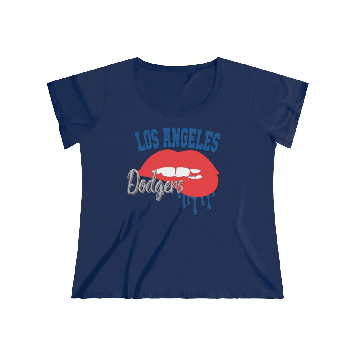 Dodgers inspired Baseball Dripping Lips Women's Curvy Tee