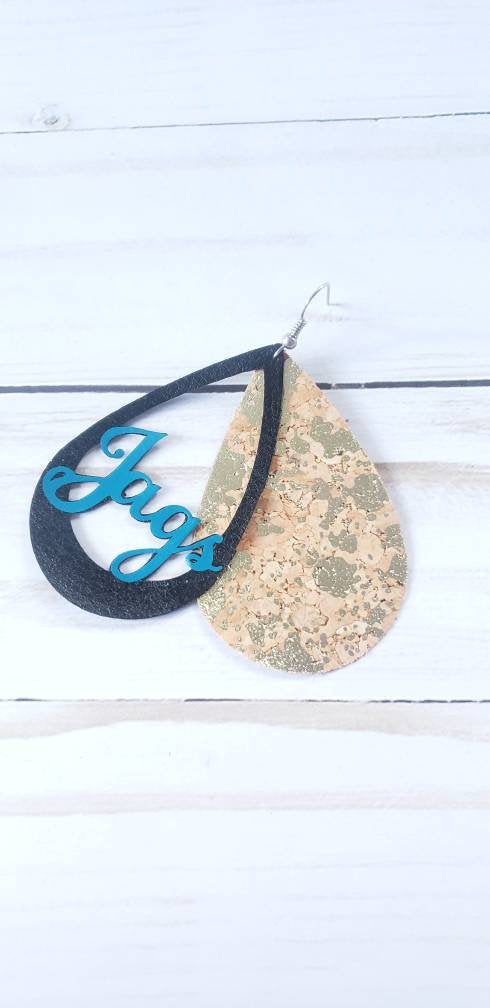 Jacksonville Jaguars inspired Faux cork & leather earring with metallic accents