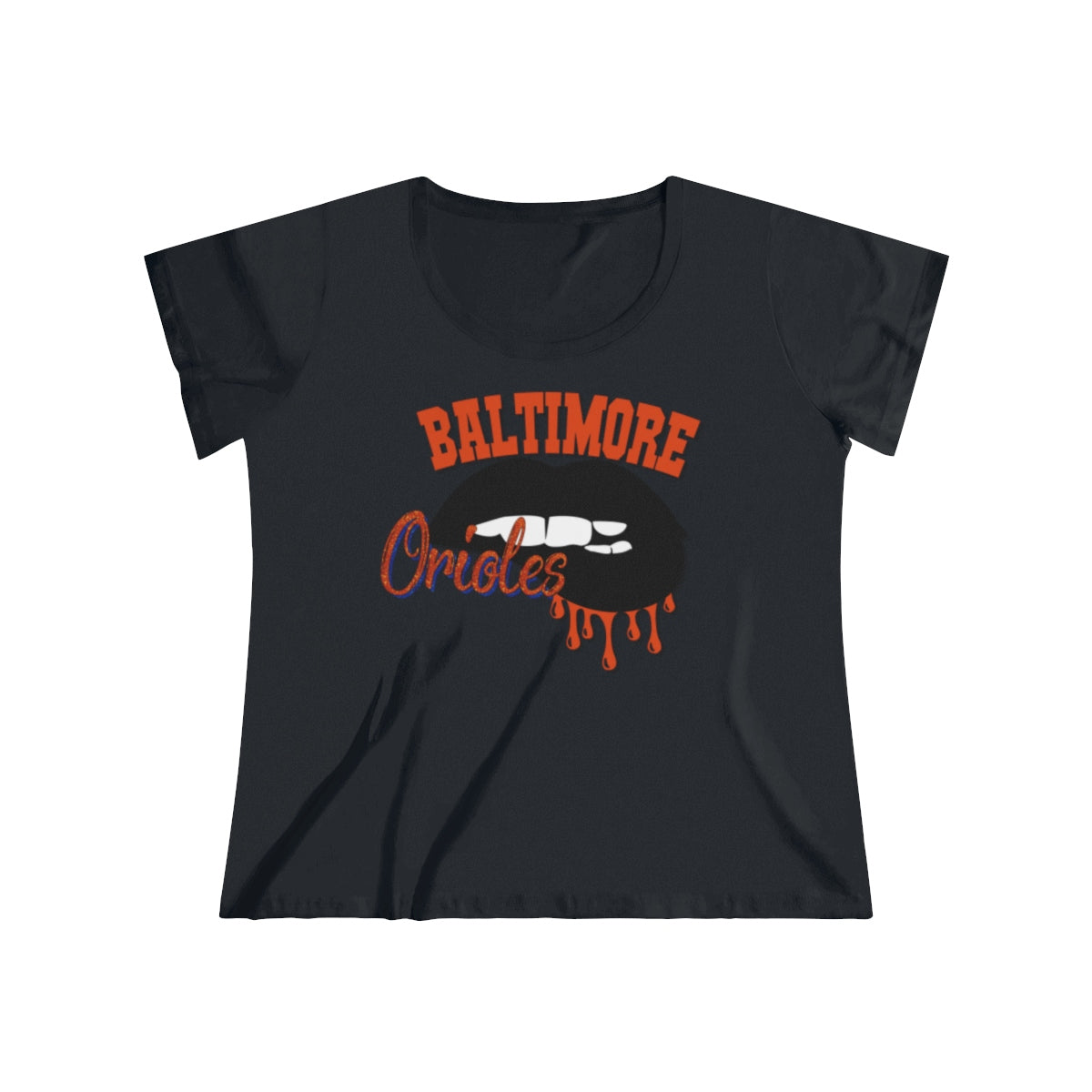 Baltimore Orioles inspired Baseball Dripping Lips Women's Curvy Tee