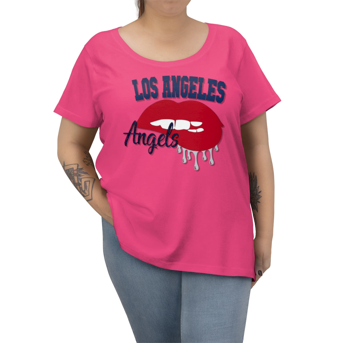 Angels inspired Baseball Dripping Lips Women's Curvy Tee