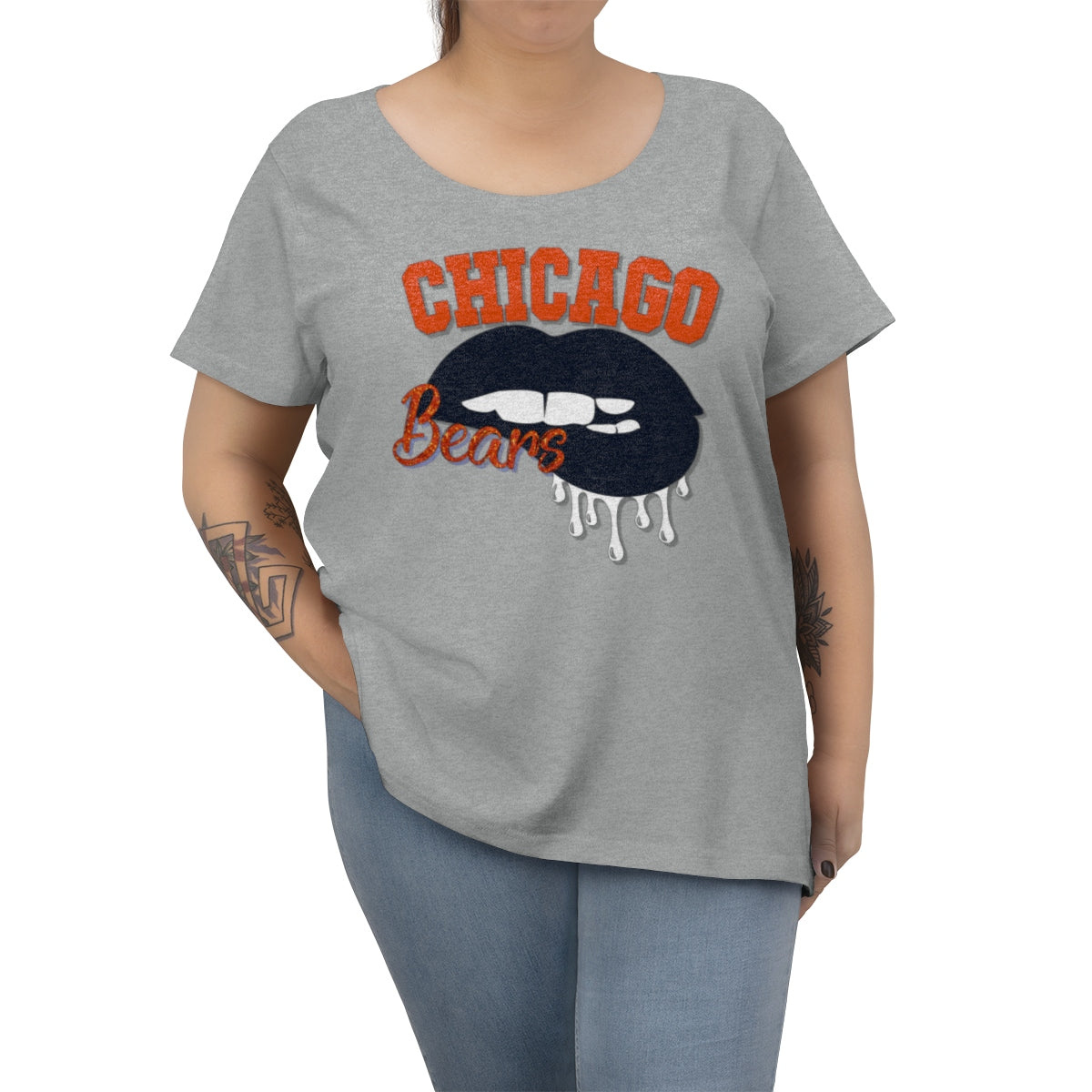 Chicago Bears inspired Football Dripping Lips Women's Curvy Tee