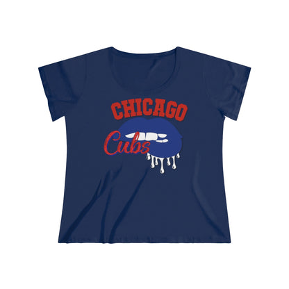 Chicago Cubs inspired Baseball Dripping Lips Women's Curvy Tee
