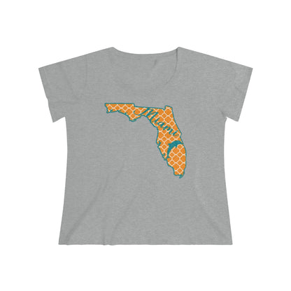 Miami Dolphins Inspired State Outline Women's Curvy Tee