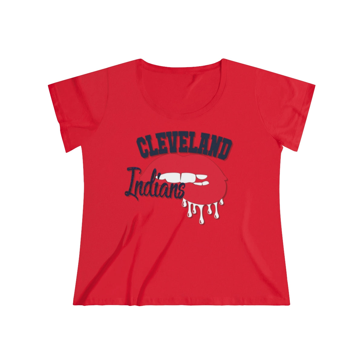 Cleveland Indians inspired Baseball Dripping Lips Women's Curvy Tee