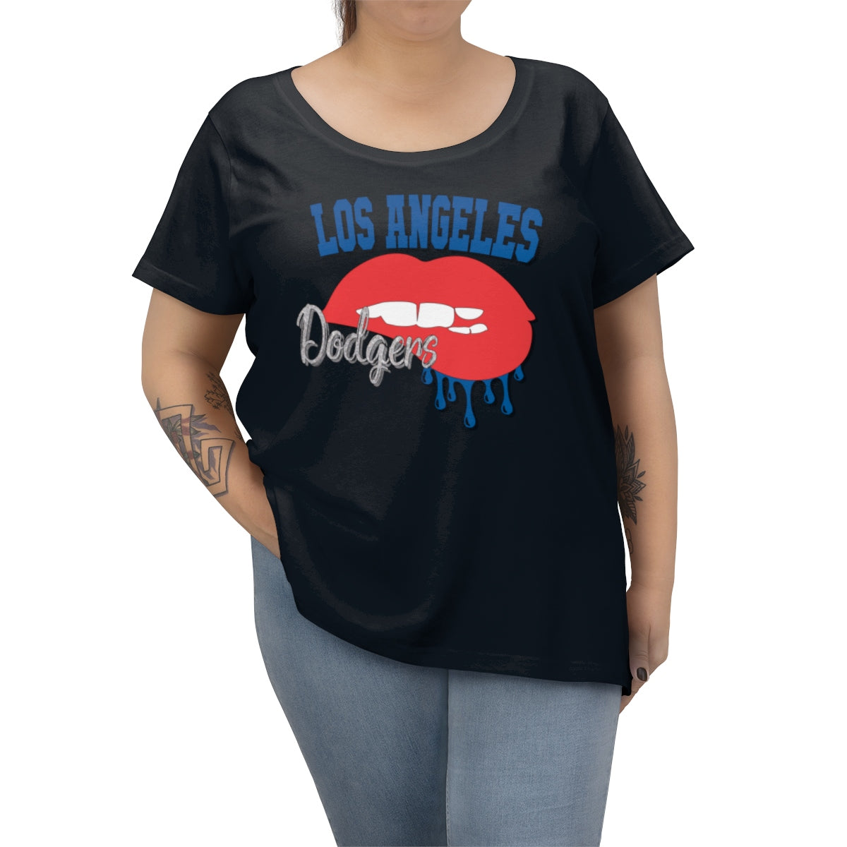 Dodgers inspired Baseball Dripping Lips Women's Curvy Tee