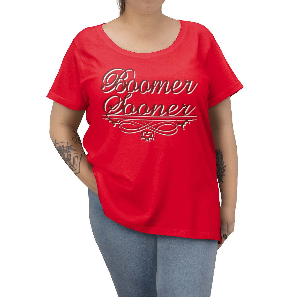 Boomer Sooner OU Inspired Geo-tag Women's Curvy Tee