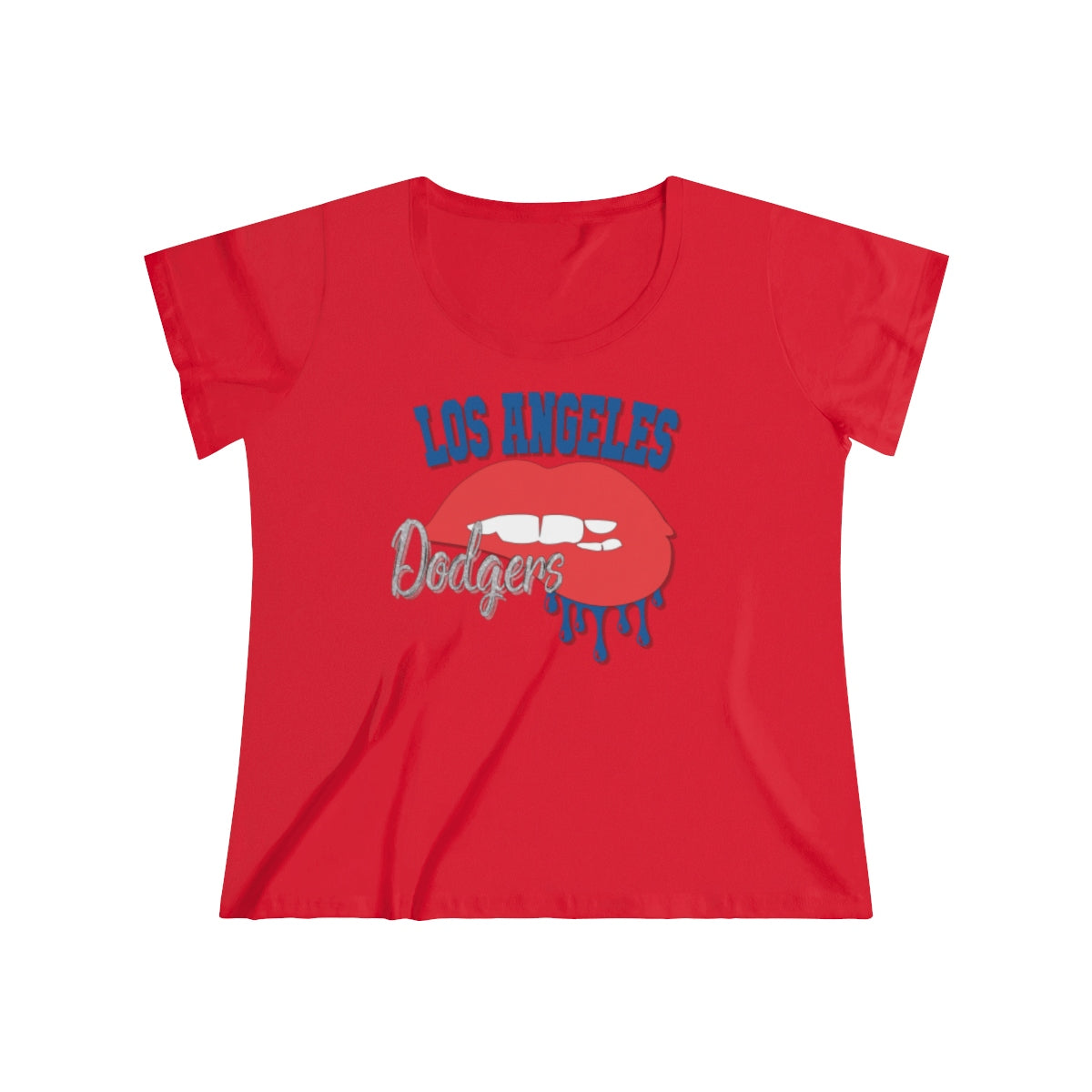 Dodgers inspired Baseball Dripping Lips Women's Curvy Tee