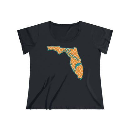 Miami Dolphins Inspired State Outline Women's Curvy Tee