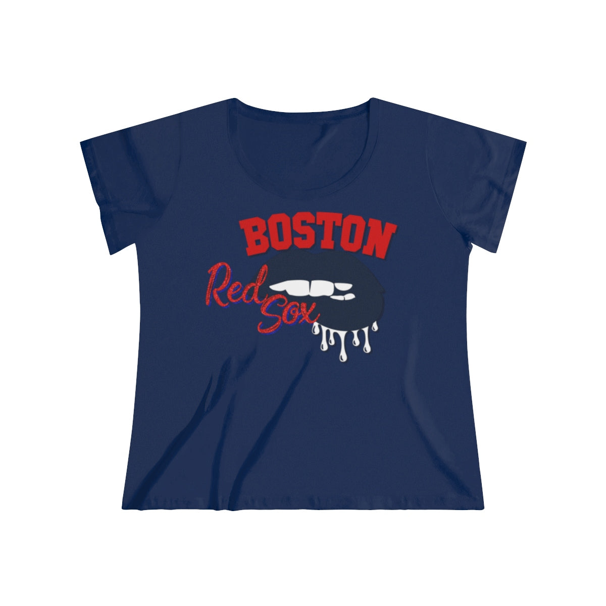 Boston Red Sox inspired Baseball Dripping Lips Women's Curvy Tee