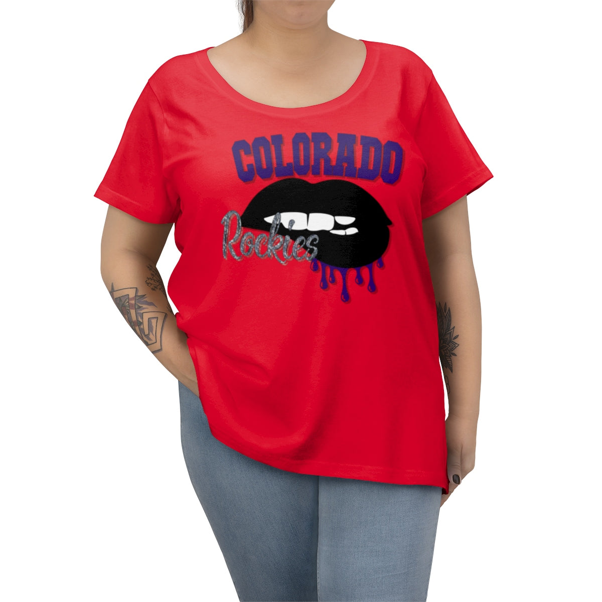 Colorado Rockies inspired Baseball Dripping Lips Women's Curvy Tee