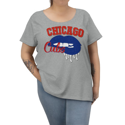 Chicago Cubs inspired Baseball Dripping Lips Women's Curvy Tee