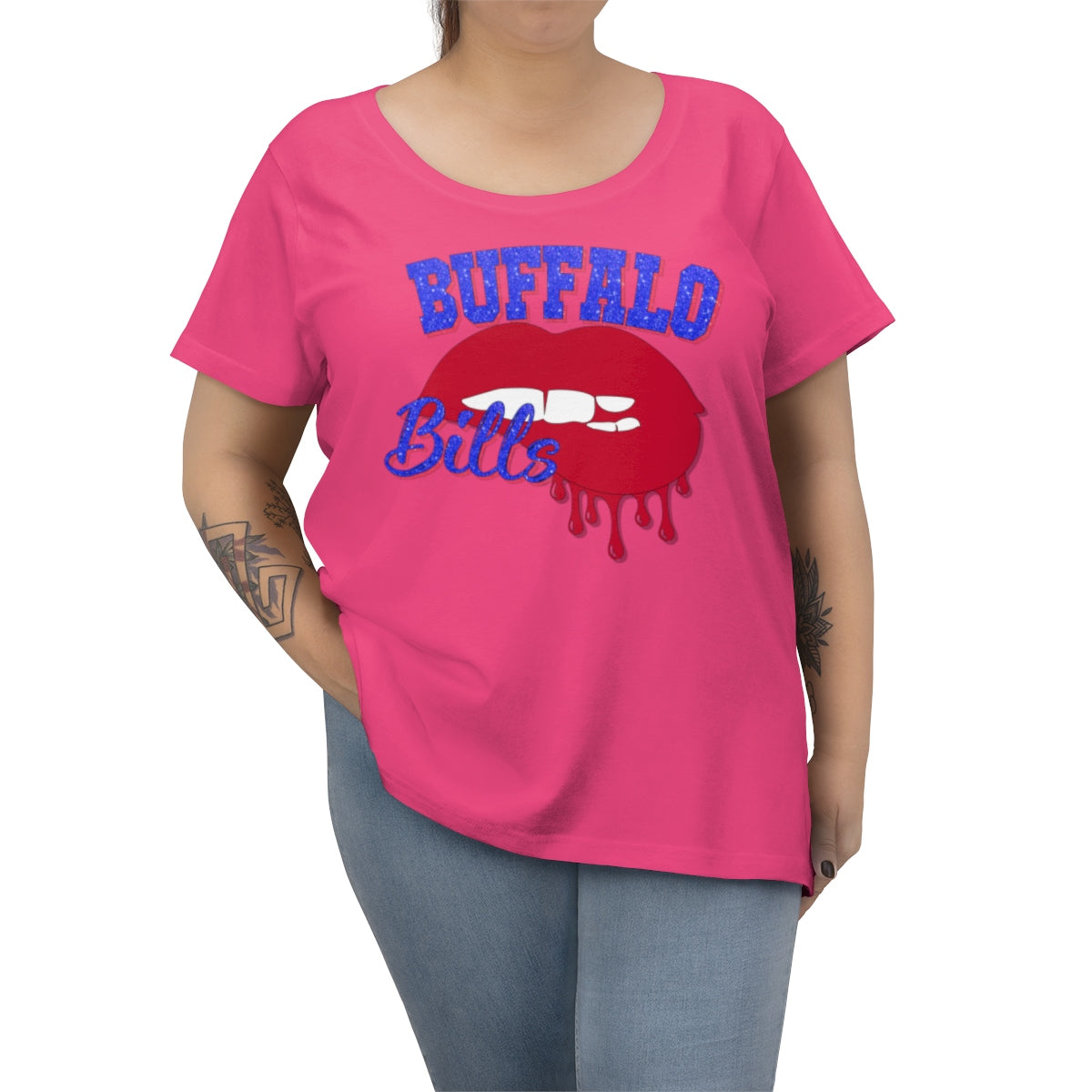Buffalo Bills inspired Football Dripping Lips  Women's Curvy Tee