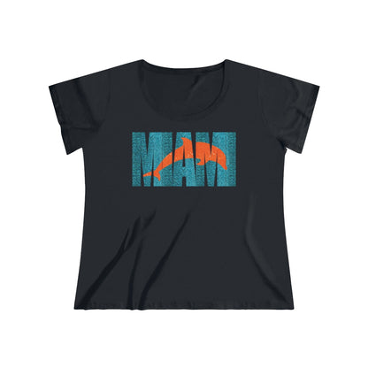 Miami Dolphins Inspired Ombre Glitter Text with Dolphin Glitter inset Women's Curvy Tee