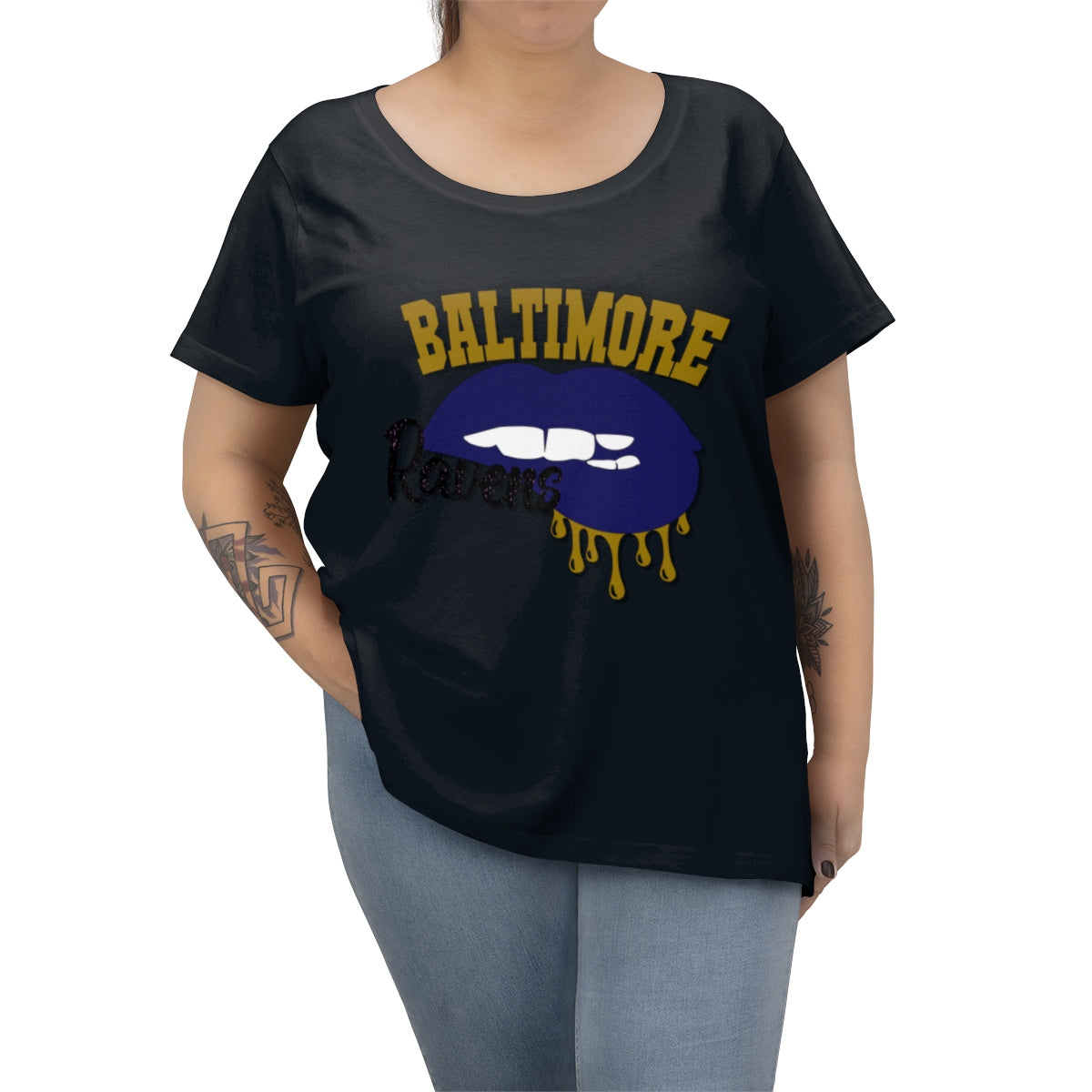 Baltimore Ravens inspired Football Dripping Lips Women's Curvy Tee