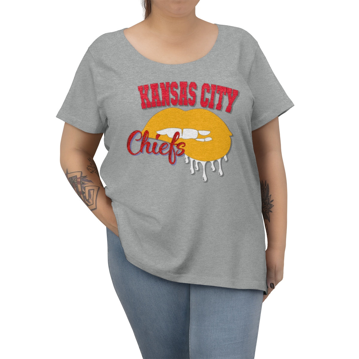 Kansas City Chiefs inspired Football Dripping Lips  Women's Curvy Tee