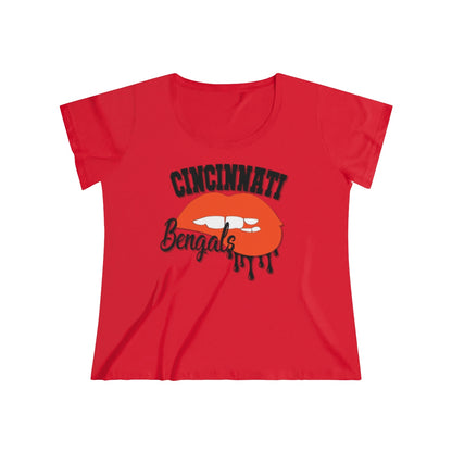 Cincinnati Bengals inspired Football Dripping Lips Women's Curvy Tee