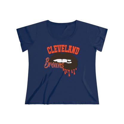 Cleveland Browns inspired Football Dripping Lips Women's Curvy Tee