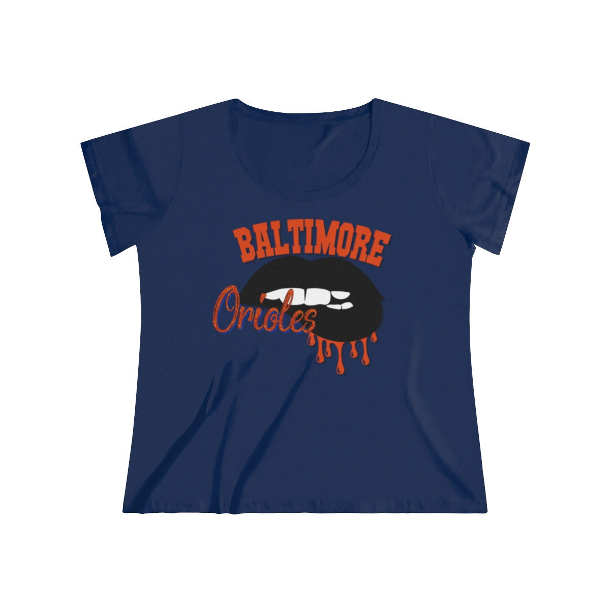 Baltimore Orioles inspired Baseball Dripping Lips Women's Curvy Tee