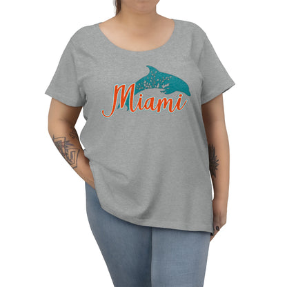 Miami Dolphins Inspired Floral Dolphin Women's Curvy Tee