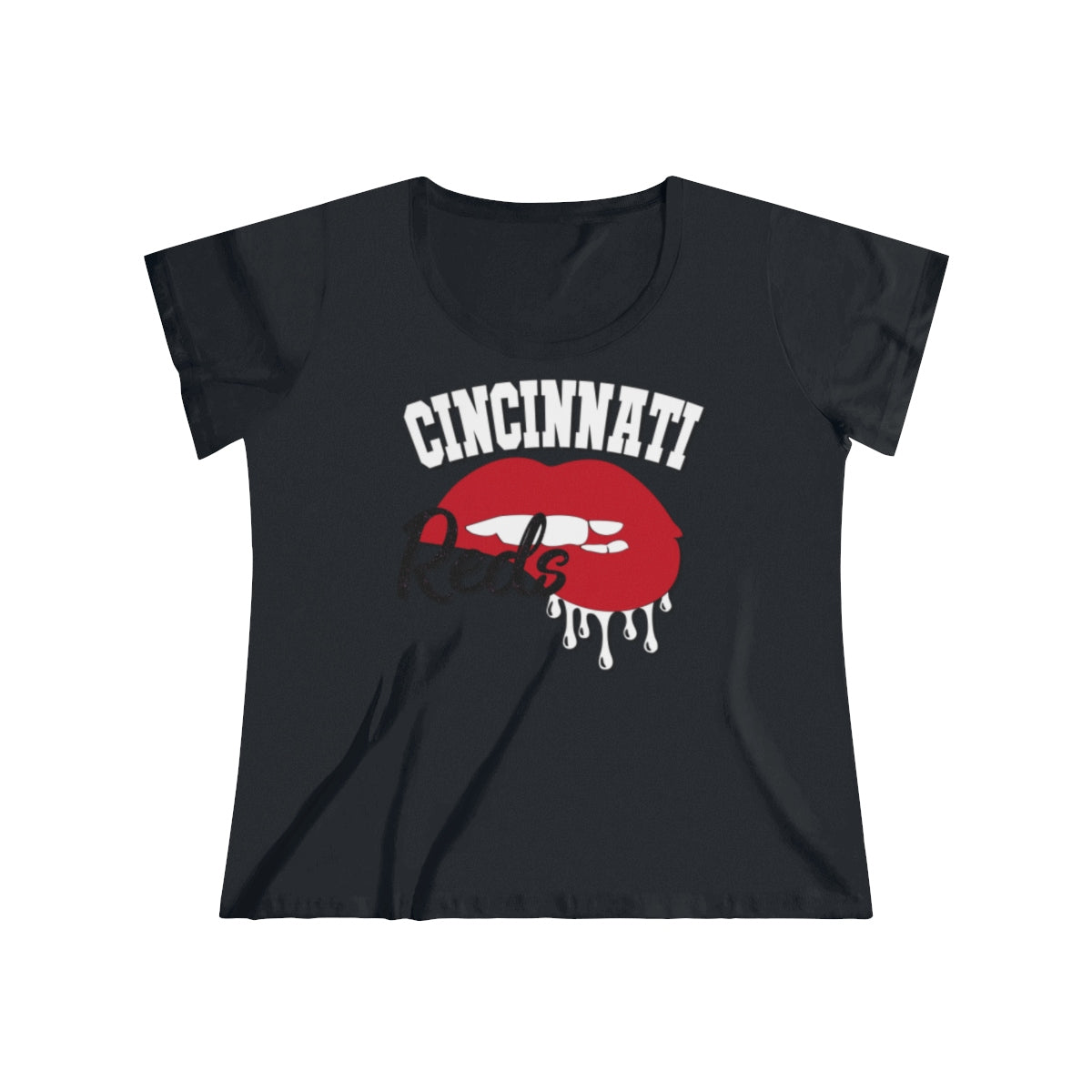 Cincinnati Reds inspired Baseball Dripping Lips Women's Curvy Tee