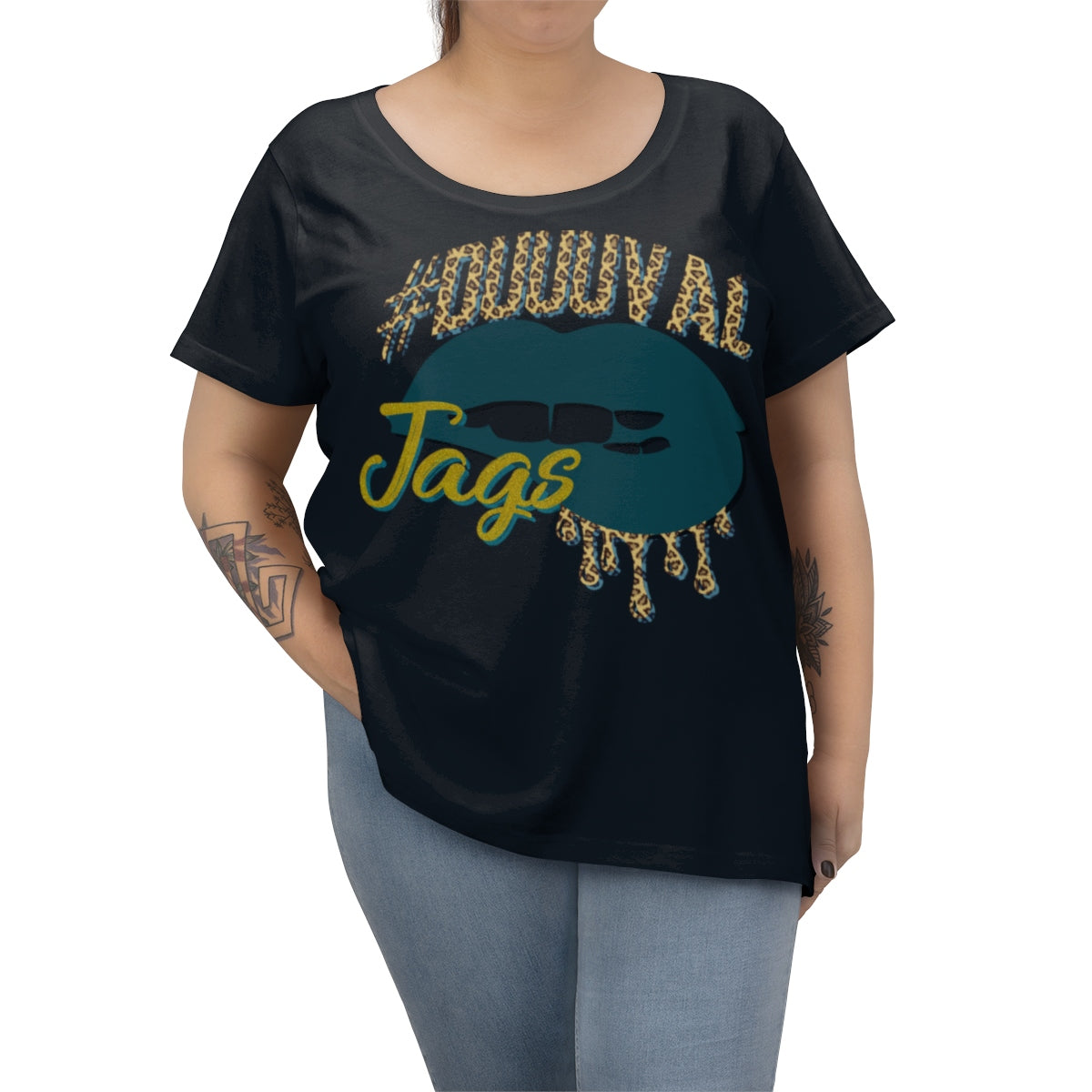 Jacksonville Jaguars inspired #Duuuval Football Dripping Lips Women's Curvy Tee