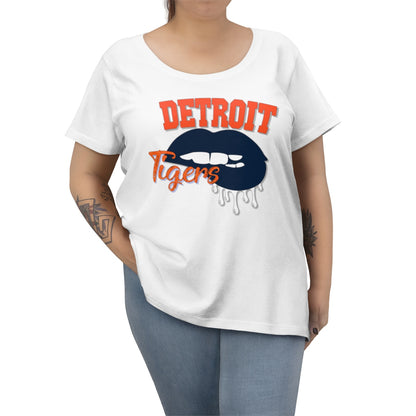 Detroit Tigers inspired Baseball Dripping Lips Women's Curvy Tee