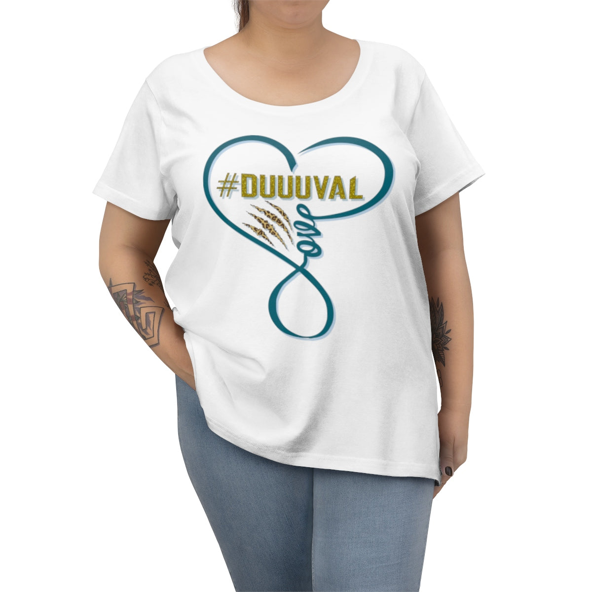 Jaguars inspired #Duuuval Infinity Love Heart Women's Curvy Football Tee