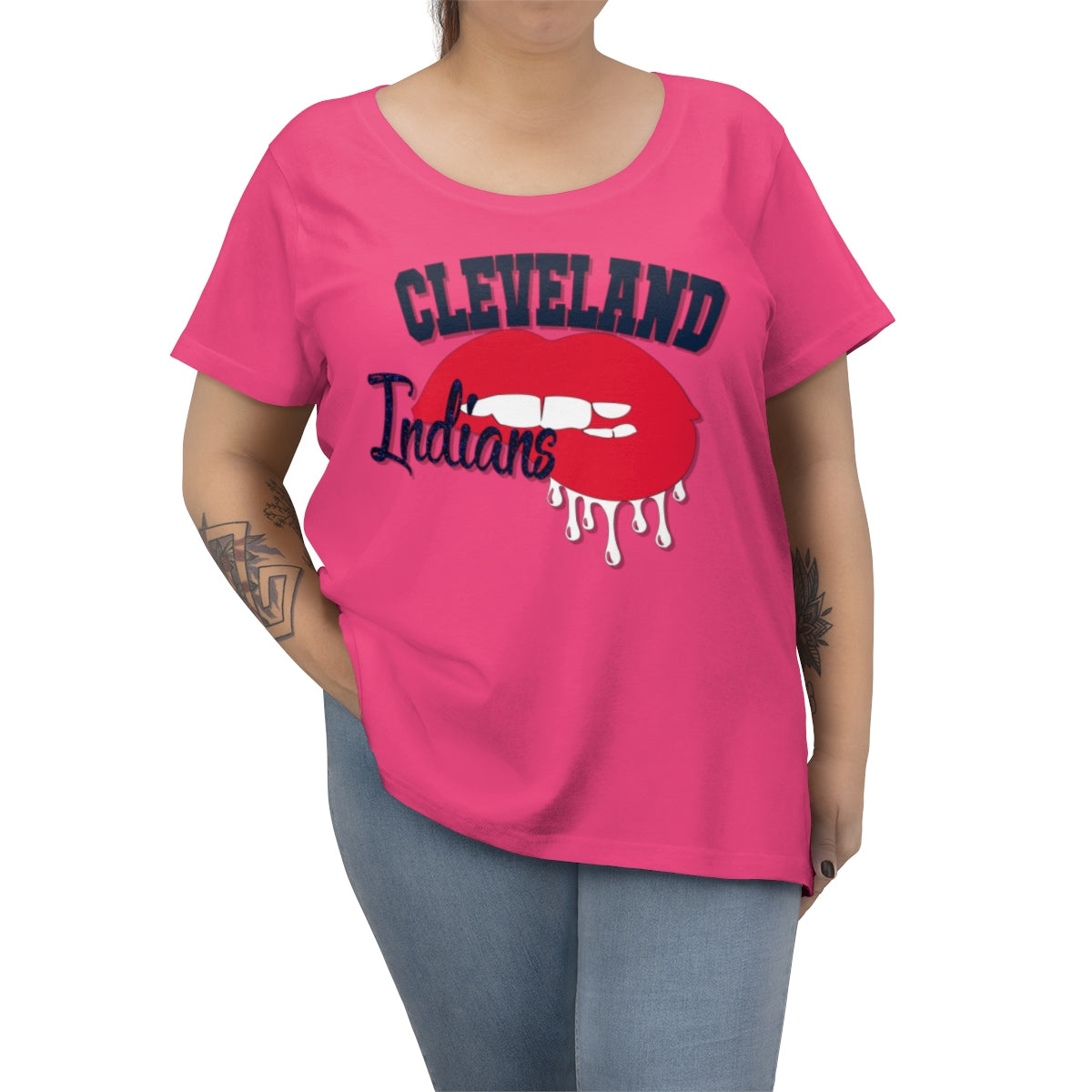 Cleveland Indians inspired Baseball Dripping Lips Women's Curvy Tee