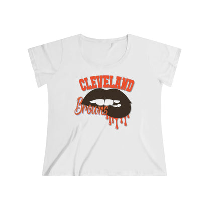 Cleveland Browns inspired Football Dripping Lips Women's Curvy Tee