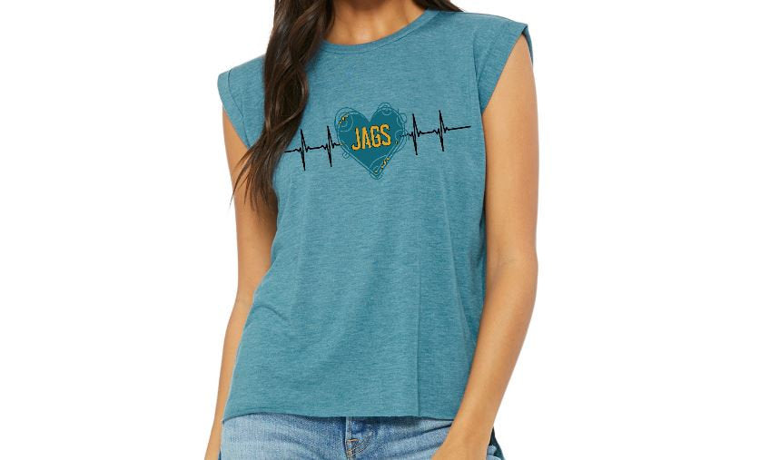 Jags Heartbeat Jacksonville Jaguars inspired women's muscle tee with glitter accents
