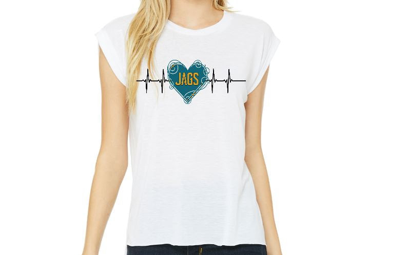 Jags Heartbeat Jacksonville Jaguars inspired women's muscle tee with glitter accents