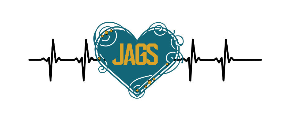 Jags Heartbeat Jacksonville Jaguars inspired women's muscle tee with glitter accents