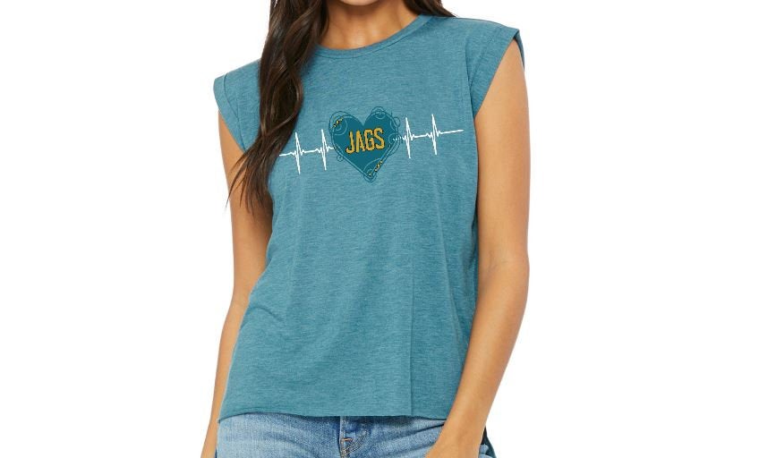 Jags Heartbeat Jacksonville Jaguars inspired women's muscle tee with glitter accents