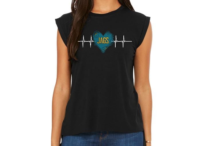 Jags Heartbeat Jacksonville Jaguars inspired women's muscle tee with glitter accents