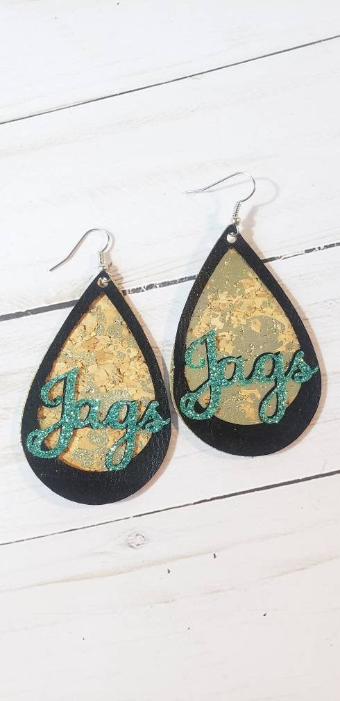 Jacksonville Jaguars inspired Faux cork & leather earring with metallic accents