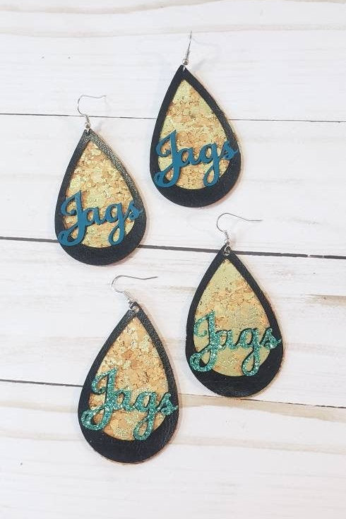 Jacksonville Jaguars inspired Faux cork & leather earring with metallic accents
